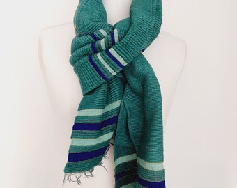Teal Scarf - Chunky Winter Scarf Unisex Handwoven Organic Cotton Wool Blanket Scarf Wraps - Teal Green Mens scarf - Gift for Him- Handmade