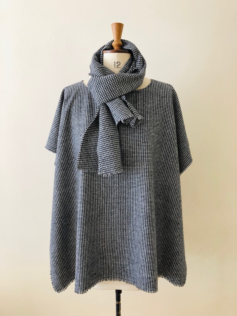 Wool Poncho Winter Blanket Capes Poncho for Men Houndstooth Wool Large Oversized Poncho Made in England Black Wool Mens Poncho Cape