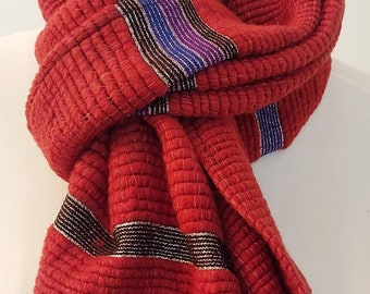 Tie dye Scarf - Cinnamon Red Handwoven Cotton Wool Chunky Scarf Organic Blanket Scarves Wraps - Red Natural Scarf - Gift for Her Handmade
