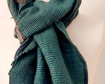 Teal Scarf - Chunky Winter Scarf Unisex Handwoven Organic Cotton Wool Blanket Scarf Wraps - Teal Green Mens scarf - Gift for Him- Handmade