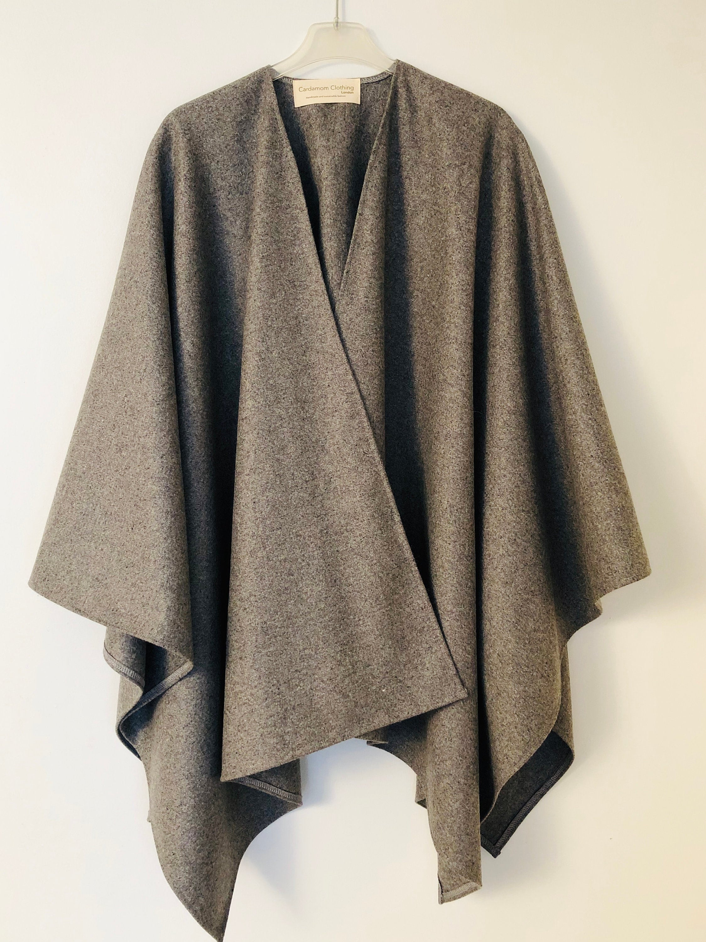 Grey Wool Cape - Mens Gray Oversized Poncho Man Kimono