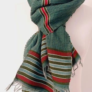 Teal Green Scarf - Warm Winter Scarves Unisex Handwoven Organic Cotton Wool Blanket Scarf Wraps Bottle Green Shawls- Gift - Handmade