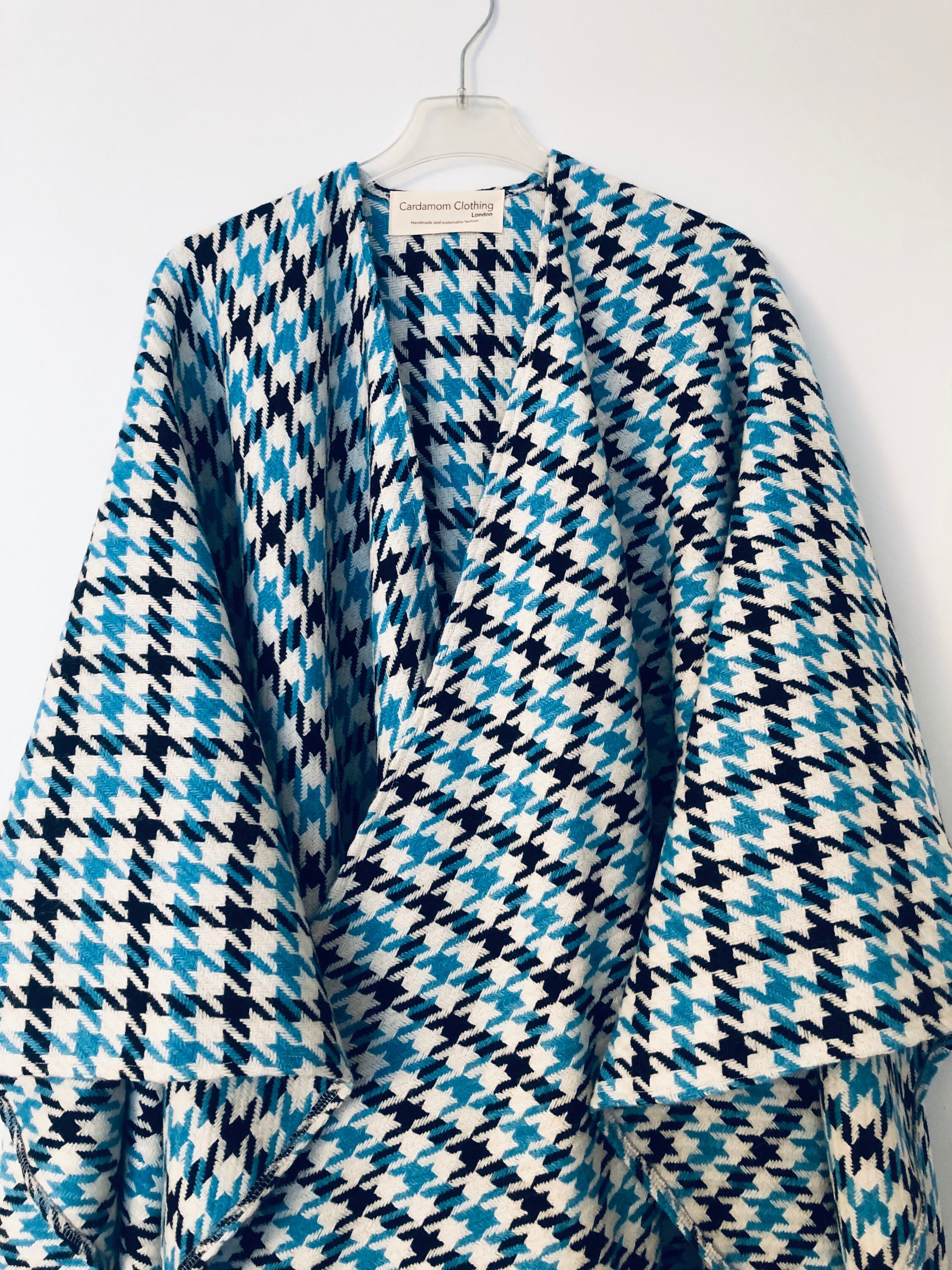 Mens Poncho Cape Blue Houndstooth Wool Poncho Man Kimono - Etsy UK
