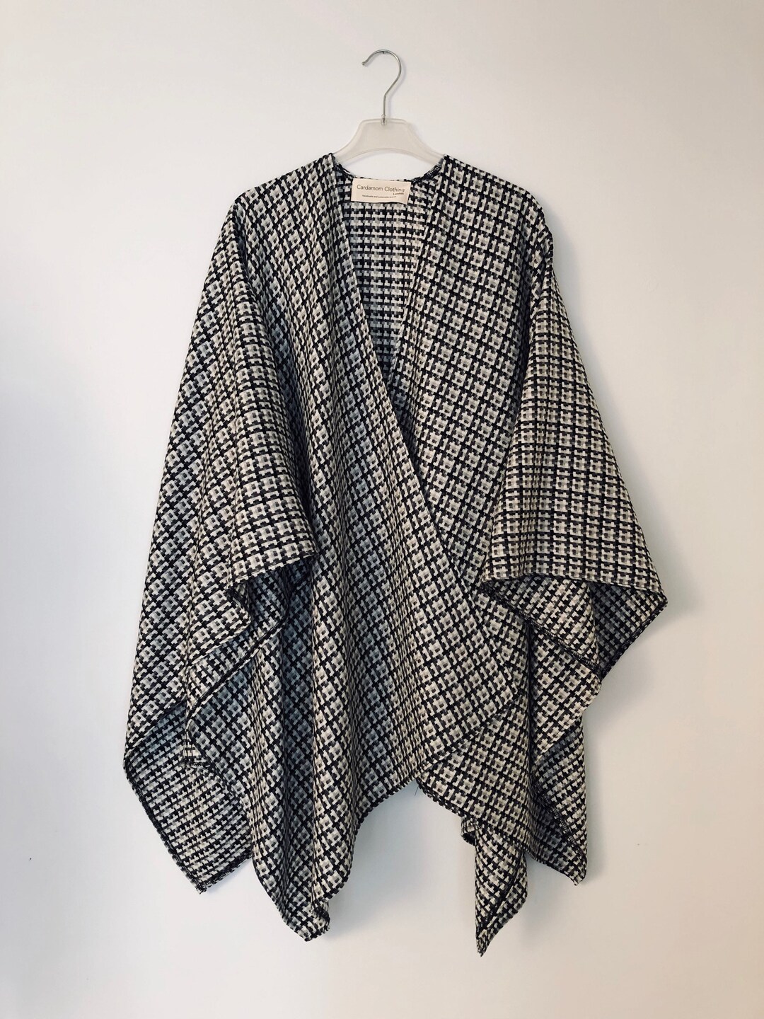 Plaid Wool Mens Cape Gray Oversized Ruana Poncho Man Kimono Warm ...