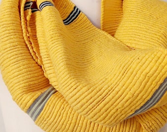 Yellow Scarf - Handwoven Soft Organic Cotton Wool Winter Chunky Neck Scarf - Unisex Oversized Scarves Mens - Yellow Fashion Scarves Gift UK