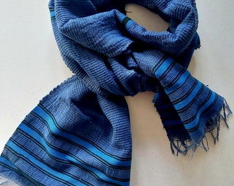 Indigo Scarf - Denim Blue Tie Dye - Chunky Winter Scarf Organic Cotton Blanket Oversized Scarves Wraps - Mens scarf - Gift for Him -Handmade