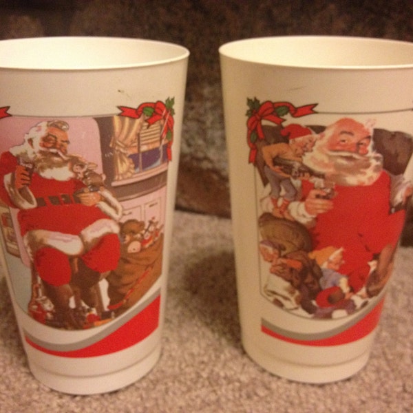 Vintage 1980s Seasons Greetings Coca Cola Christmas Plastic Drinking Cup / Tumbler