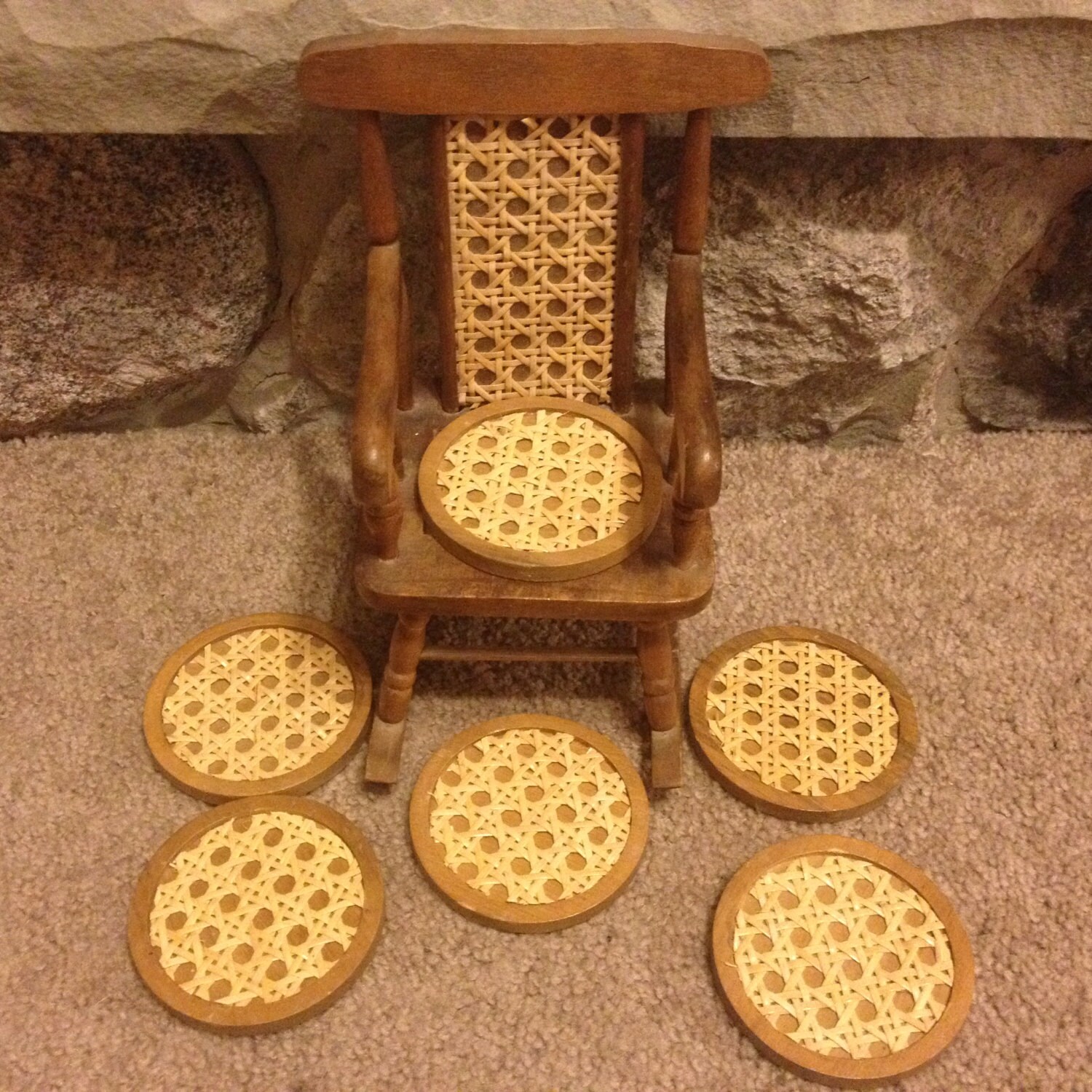 Vintage Rocking Chair Coasters Set of 6 Wicker Coasters Etsy