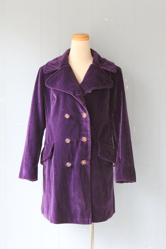 Vintage 70s Velvet Trench Coat/Purple/Boho/