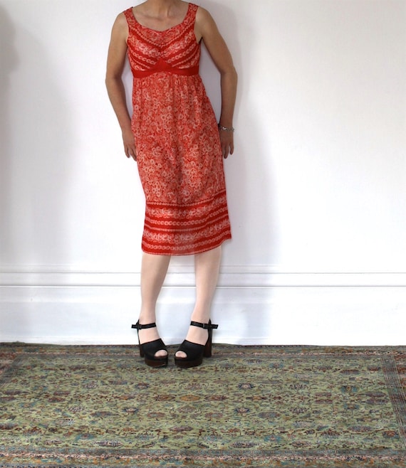 Vintage 70s Sundress/Orange Daisies/Light Cotton/S