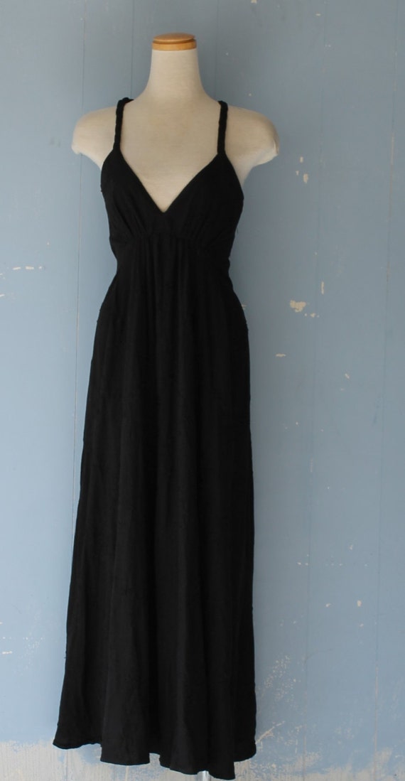 Vintage 90s Black Goddess Dress/Cotton/Maxi Dress/