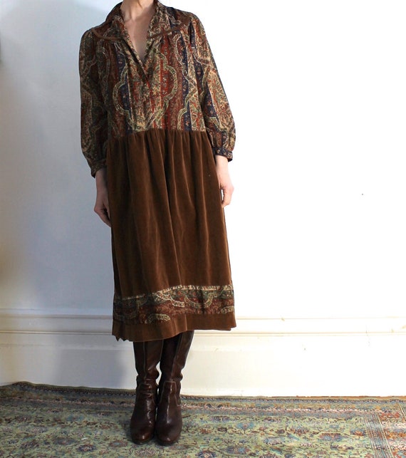 Vintage 70s Hippie Dress/Boho/Velvet/