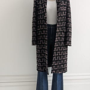 Vintage 90s Bouclé Wool Coat. Black and Pink. Made in Canada by LOUBEN
