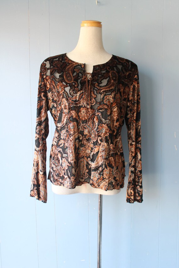 Vintage 90s Burnout Velvet Top/90s Top/Velvet Top/
