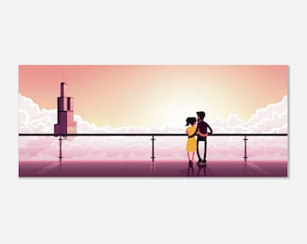 Chicago Skyline Art Print - Romantic Couple Poster, Matte Finish