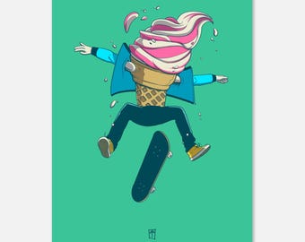 Ice Cream Skateboarder Art Print – Matte Paper Poster