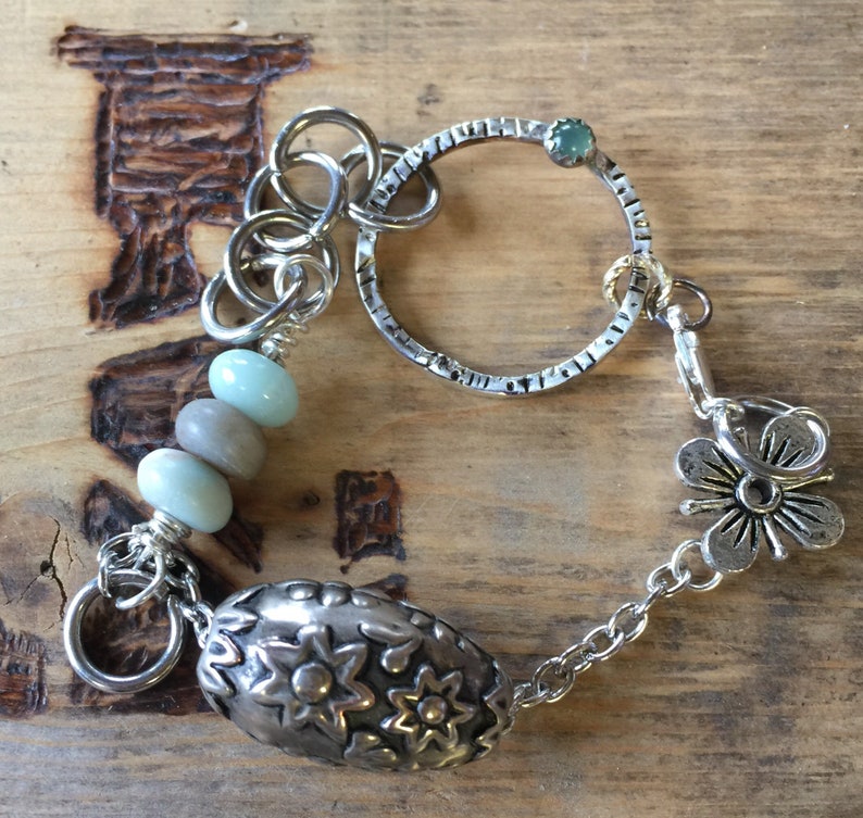 chrysoprase,metalwork bracelet Handmade trailertrashjewelry1