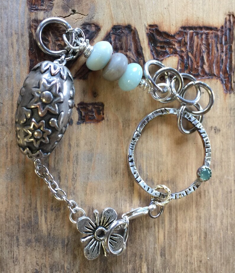 chrysoprase,metalwork bracelet Handmade trailertrashjewelry1