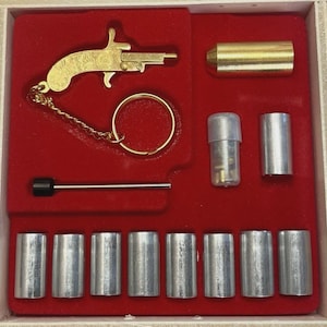 Berloque Gold Pinfire Pistole 2 MM Miniatur Blank/Cap/Flare Gun Schlüsselanhänger mit Holz Box