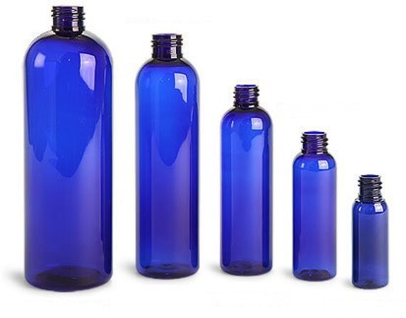 Clearance Blue PET Plastic Bottles. Cosmo Round. Caps NOT Included