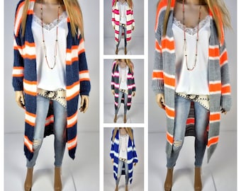 Italian Boutique Lagenlook Long Jacket Coat Tunic Modern Stripes Comfy