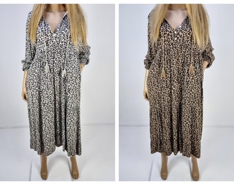 Italie Boutique Superbe Ample Grande Tunique Robe Impression Animale Jungle Lagenlook Boho