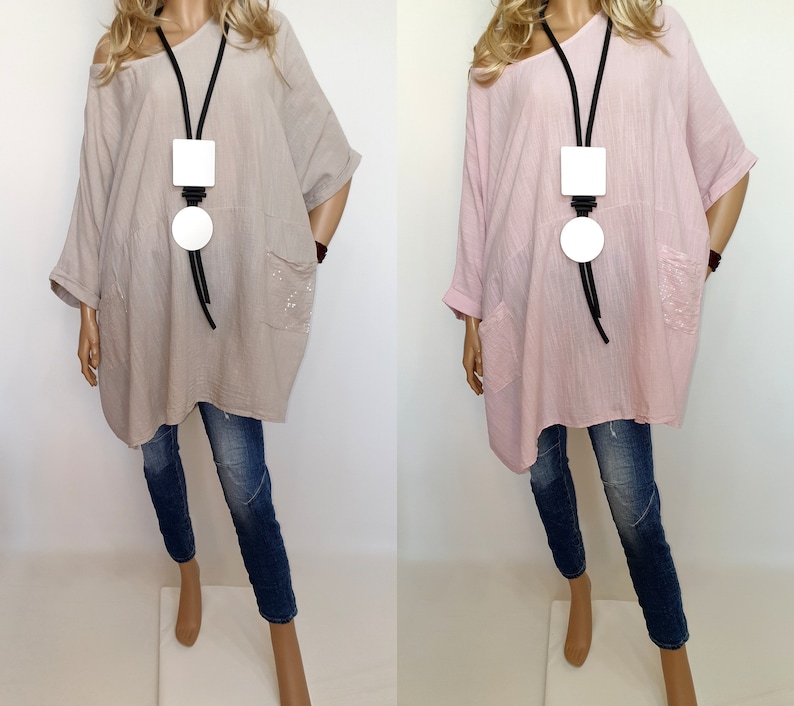 Italian Boutique 100/% Cotton Lagenlook Long Tunic Poncho Plus Size Sequins