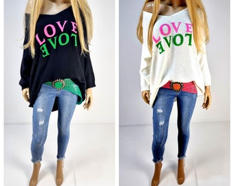 Italy Boutique Wolle Mohair Pullover Jumper Bequem Lagenlook Qualität ''Love Love''