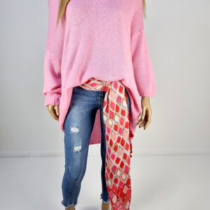Italie Boutique Pull Tricot Laine Mohair Grande Taille Confortable Lagenlook Fleurs Brodées Pink