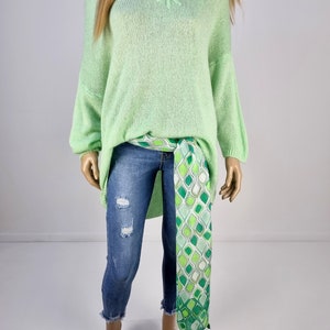 Italie Boutique Pull Tricot Laine Mohair Grande Taille Confortable Lagenlook Fleurs Brodées Green