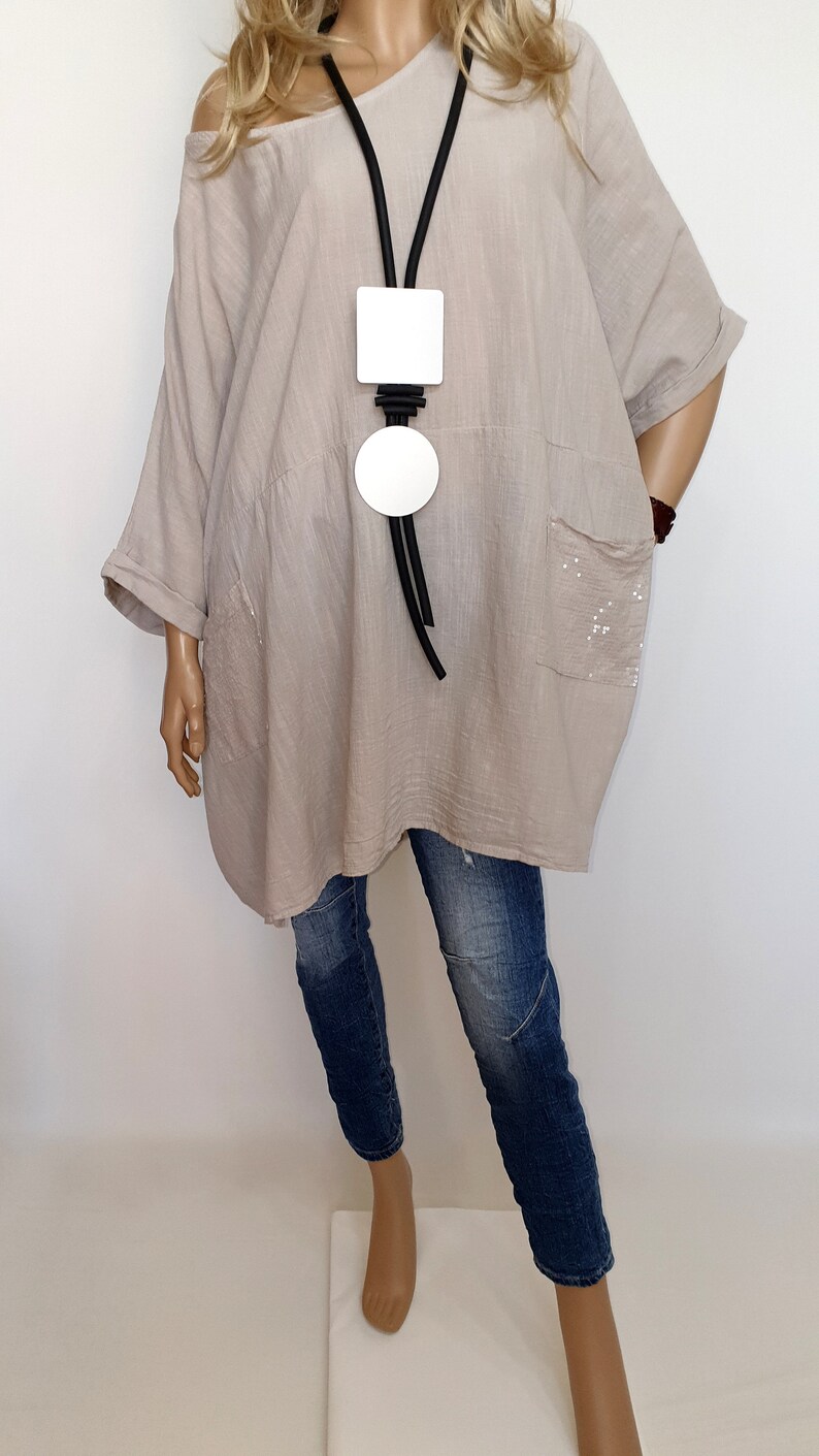 Italian Boutique 100/% Cotton Lagenlook Long Tunic Poncho Plus Size Sequins