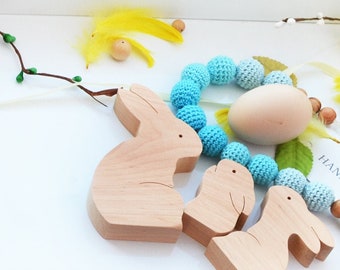 Personalized rabbit family figurines, Fathers day gift Wooden cuddling animal family puzzle, Happy Easter bunny kids gift Rabbit toy