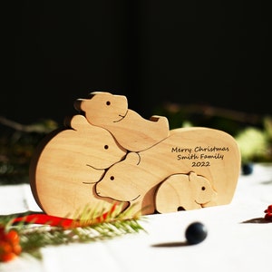 Keepsake Mother's day gift Personalized wooden bear family puzzle of 4 figurines, Rustic animal family toy new parent gift from kids son