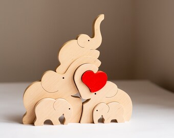 Family keepsake gifts Personalized Family of 5 five gift Elephant family puzzle toy Wooden totem animals family ornament Mother's day gift