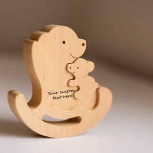 Personalized gift for granny, Wood Bear with baby on a rocking chair, Wooden animal puzzle toy keepsake decor, First time grandparent gift