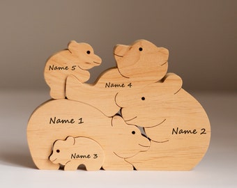 Personalized wooden bears puzzle toy Mother's Fathers day gift Animal family of 5 figurines Handmade keepsake statuettes for wife mom dad