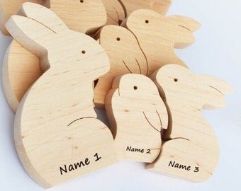 Personalized Rabbit Family Figurines, Fathers Day Gift Wooden Cuddling  Animal Family Puzzle, Happy Easter Bunny Kids Gift Rabbit Toy 