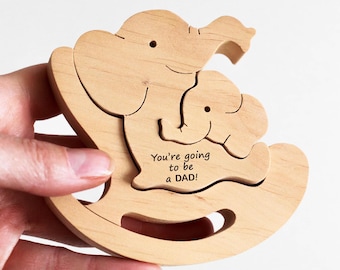 Expecting dad gift - Personalized pregnancy ornament - First Father's Mother's day gift - Wooden elephant family puzzle - Custom congrats
