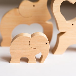 First mother's day gift for family of 3 Personalized baby keepsake Wooden elephant puzzle with heart from friends to new mom dad kids toy image 3
