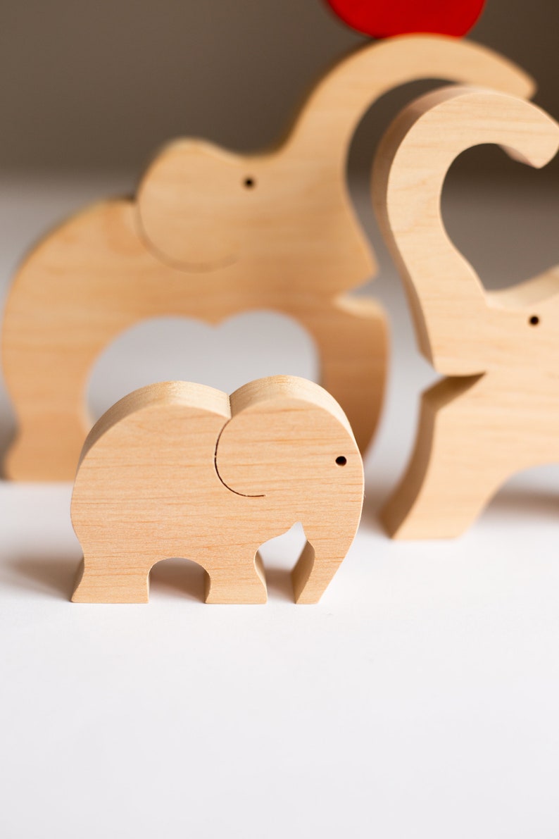 First mother's day gift for family of 3 Personalized baby keepsake Wooden elephant puzzle with heart from friends to new mom dad kids toy image 3