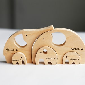 Gift for mom dad, Wooden elephants family of 5 puzzle, Waldorf Montessori nesting animal figurines image 4