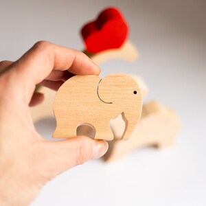 First mother's day gift for family of 3 Personalized baby keepsake Wooden elephant puzzle with heart from friends to new mom dad kids toy image 4