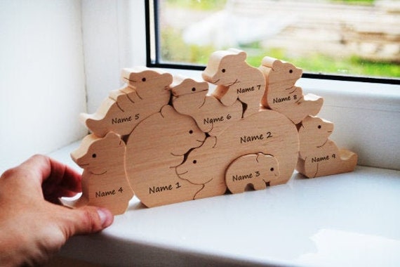 Personalized Rabbit Family Figurines, Fathers Day Gift Wooden Cuddling  Animal Family Puzzle, Happy Easter Bunny Kids Gift Rabbit Toy 