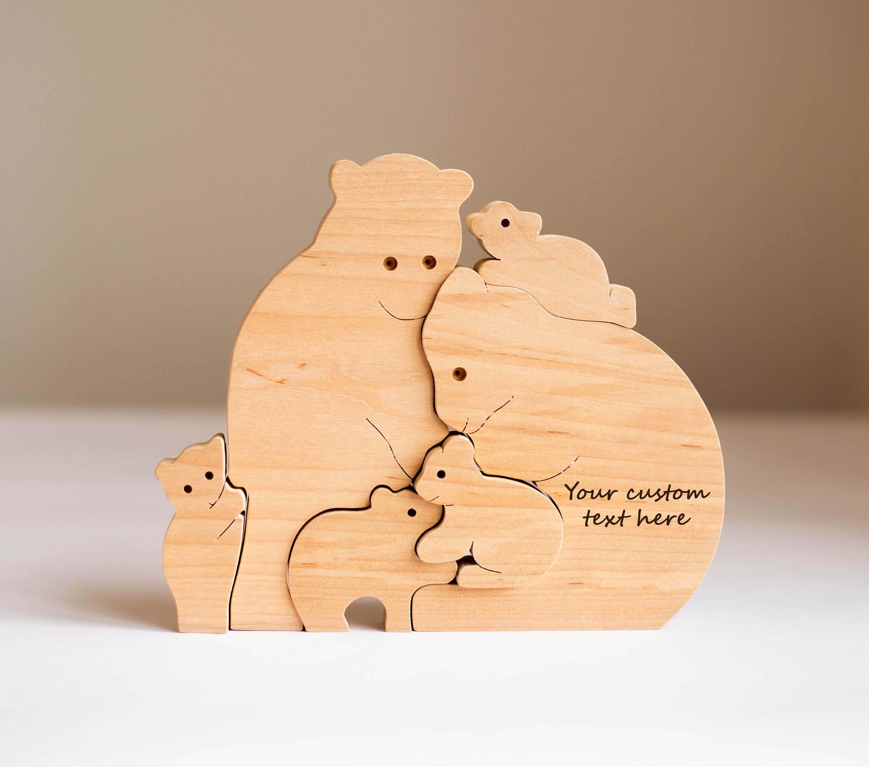 Nous sommes un, puzzle d'ours en bois personnalisé avec 1-6 nom de