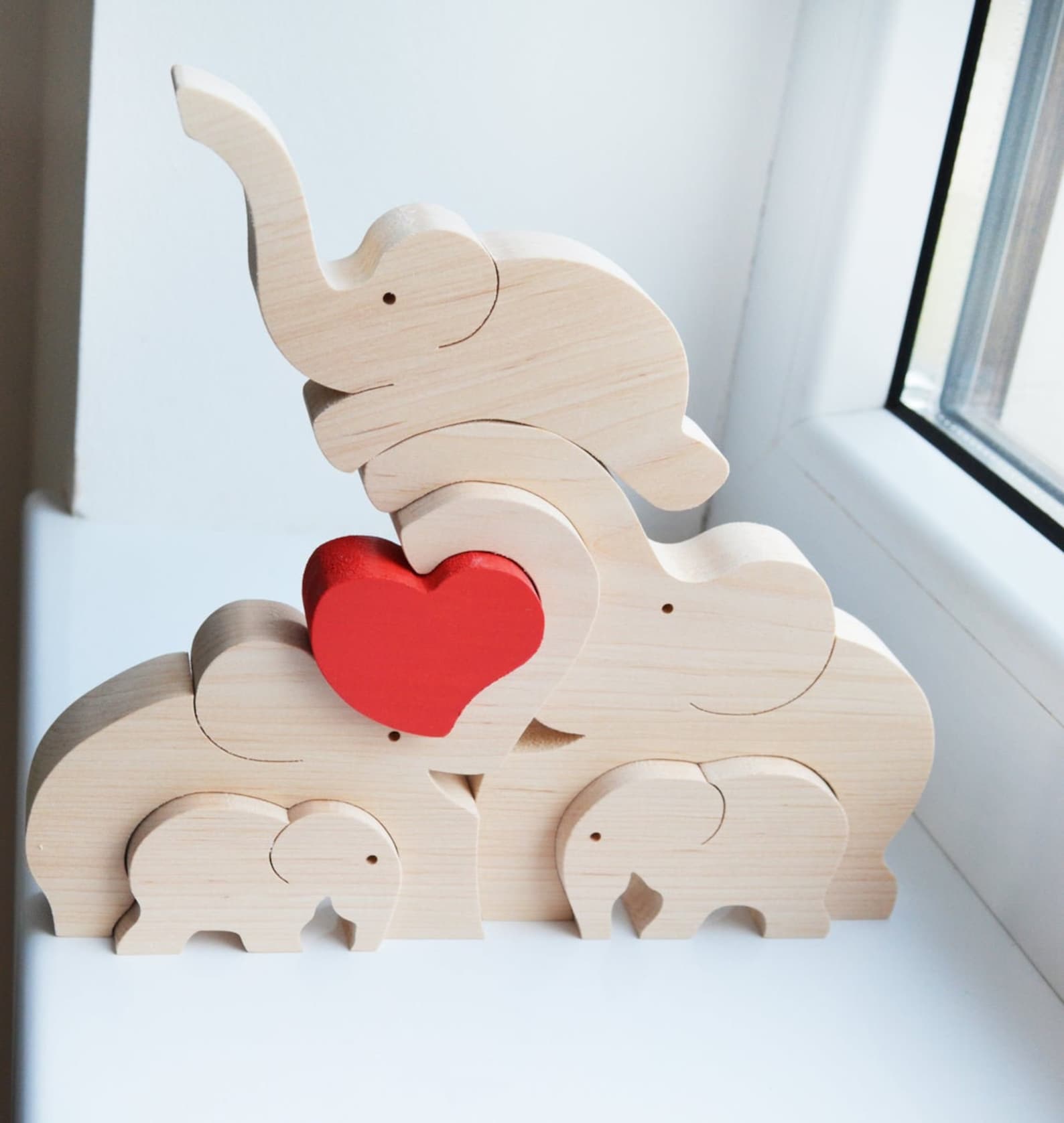 Wooden elephants family puzzle. Pretend play montessori toy. Etsy