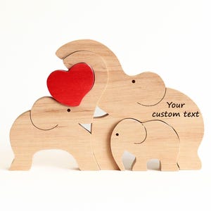 First Mother&#39;s day gift. 2nd anniversary gift. Personalized keepsake for family of 3. Family name ornament - Wooden elephant puzzle