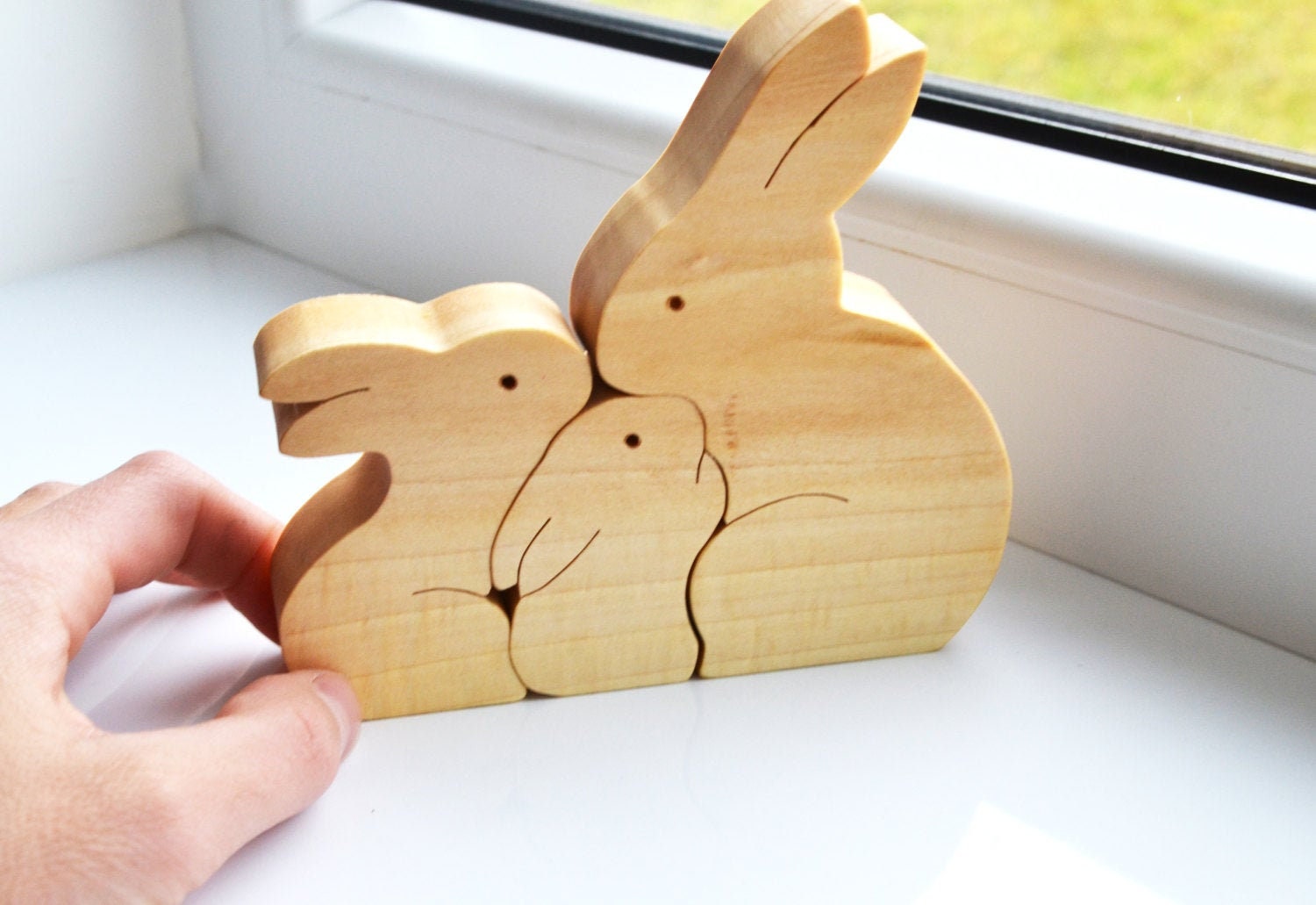 Wooden bunny puzzle for toddlers Personalized animal toy Christmas gift