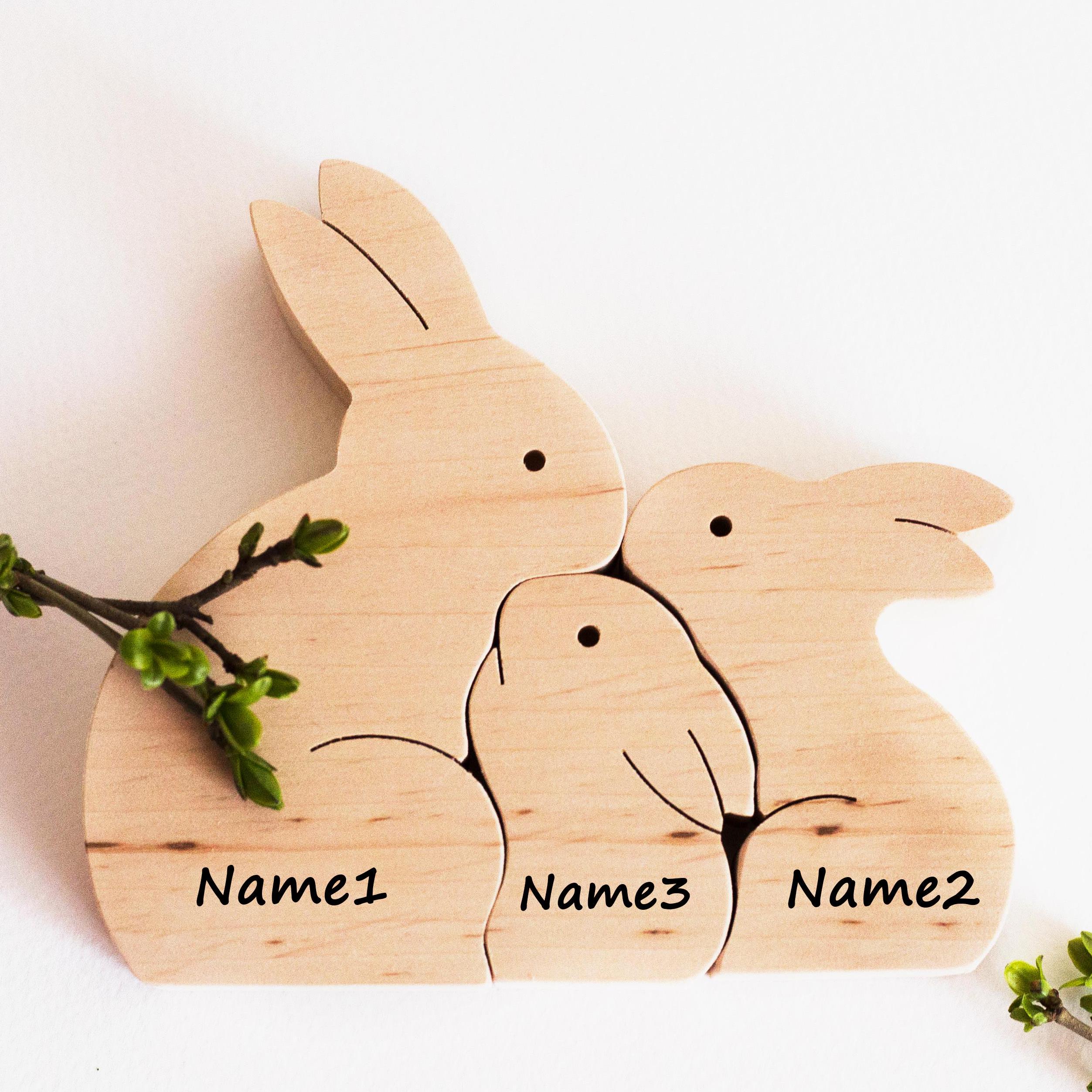Personalized Wooden Bunny Family Puzzle - New Parent Keepsake