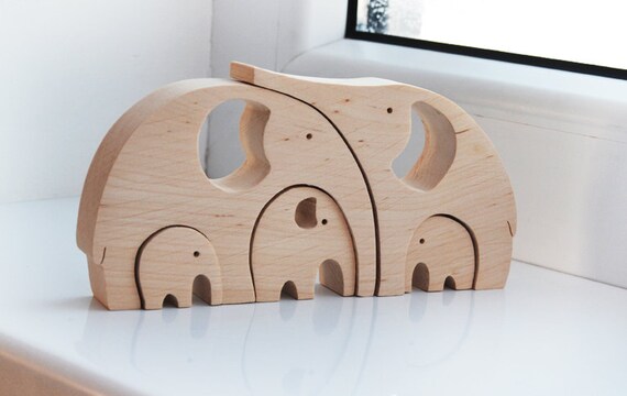 Animal puzzle Wooden elephants family Puzzle Toy Wooden Puzzle elephant Educational toys Funny Mother's day gifts Mother in law
