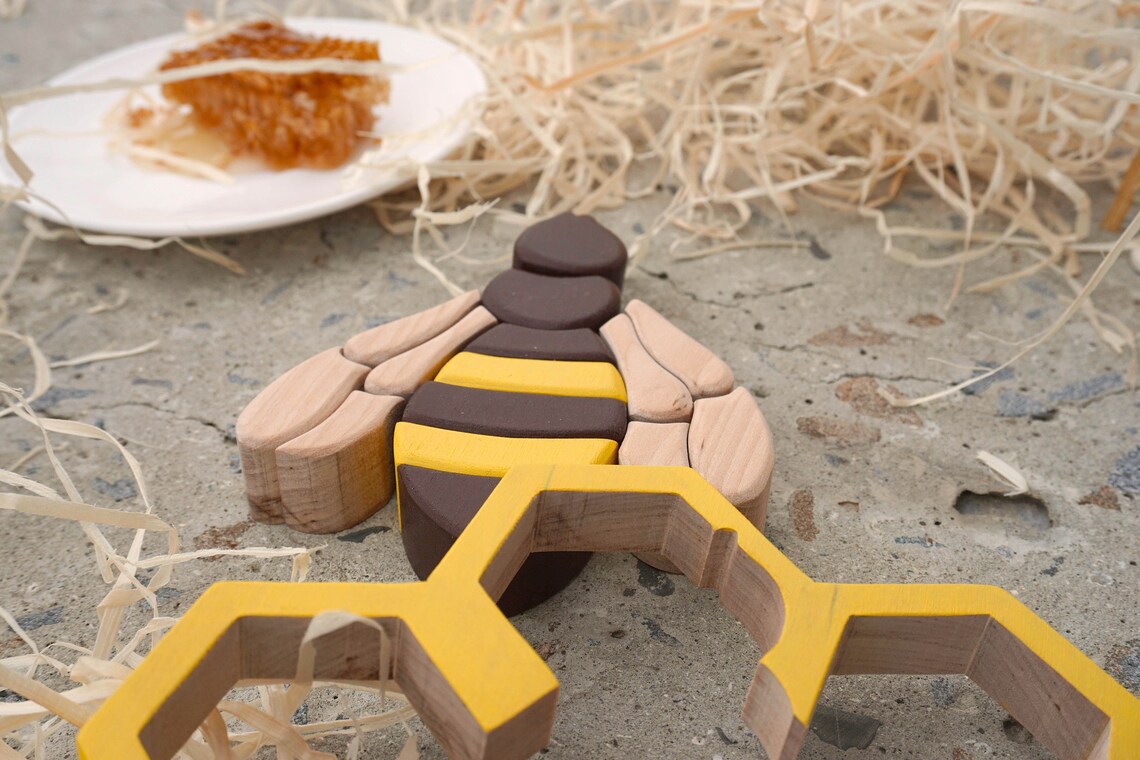 Wooden bee kind puzzle Insect toy ornament game for Etsy